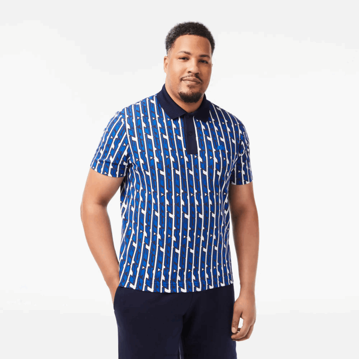 Lacoste Polo estampada bicolor Active Movement homens branco azul qualquer 88BL4 - Image 5