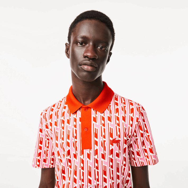 Lacoste Polo estampada bicolor Active Movement homens rosa vermelha 9hy 88BL3 - Image 2