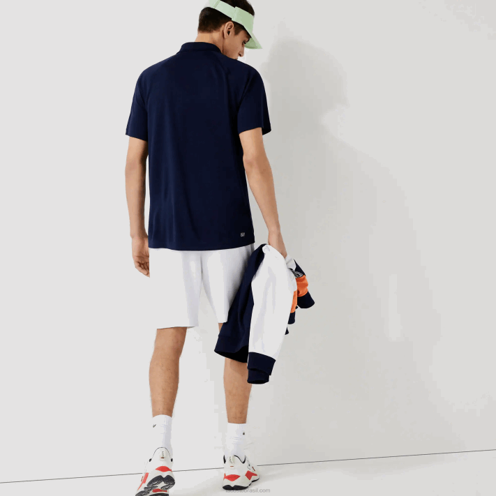 Lacoste polo interlock respirável e resistente à abrasão esportivo homens azul marinho 166 88BL166 - Image 3