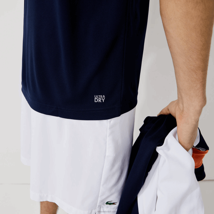 Lacoste polo interlock respirável e resistente à abrasão esportivo homens azul marinho 166 88BL166 - Image 4