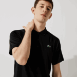 Lacoste polo interlock respirável e resistente à abrasão esportivo homens preto 031 88BL165