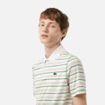 Lacoste pólo listrado de poliéster reciclado de golfe homens branco bege azul marinho verde xiq 88BL114 - Image 2