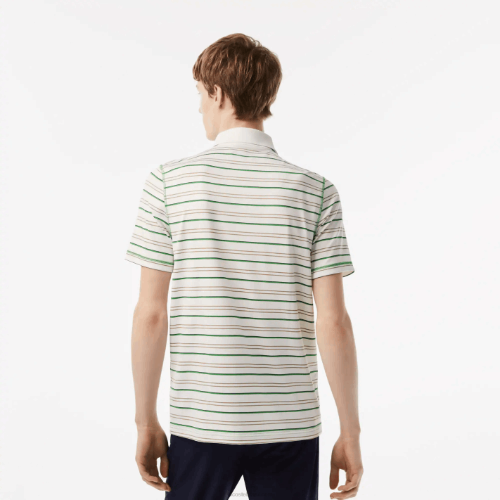 Lacoste pólo listrado de poliéster reciclado de golfe homens branco bege azul marinho verde xiq 88BL114 - Image 3