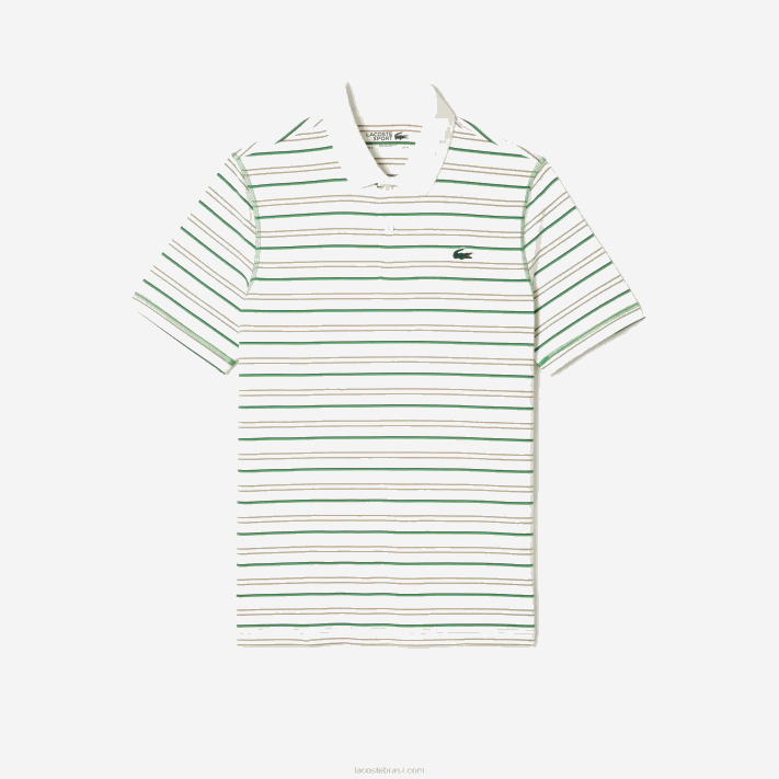 Lacoste pólo listrado de poliéster reciclado de golfe homens branco bege azul marinho verde xiq 88BL114 - Image 4
