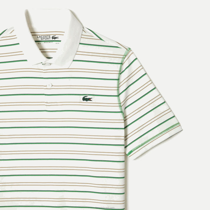 Lacoste pólo listrado de poliéster reciclado de golfe homens branco bege azul marinho verde xiq 88BL114 - Image 5