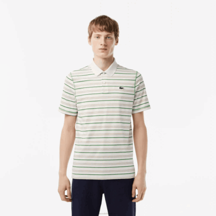 Lacoste pólo listrado de poliéster reciclado de golfe homens branco bege azul marinho verde xiq 88BL114
