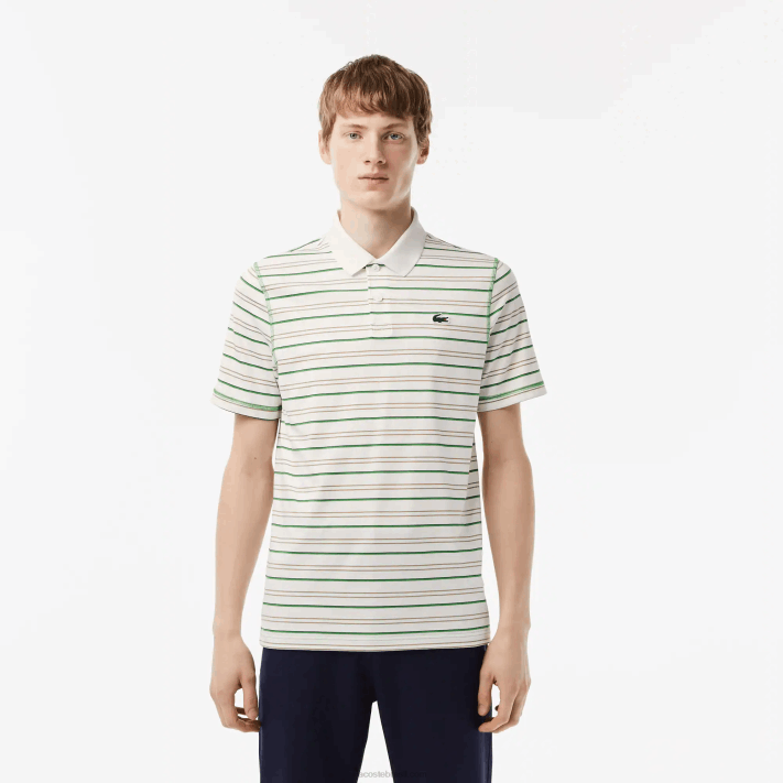 Lacoste pólo listrado de poliéster reciclado de golfe homens branco bege azul marinho verde xiq 88BL114 - Image 1