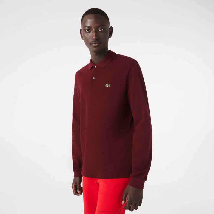 Lacoste polo mesclado manga longa original l.12.12 homens sxl bordeaux 88BL788 - Image 1