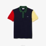 Lacoste Polo petit piquê de algodão colorblock regular fit homens azul marinho vermelho amarelo verde 821 88BL558 - Image 2