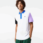 Lacoste Polo petit piquê de algodão colorblock regular fit homens branco preto roxo azul luc 88BL559
