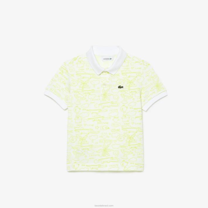 Lacoste polo petit piquê de algodão orgânico gráfico crianças branco 001 88BL2957 - Image 1