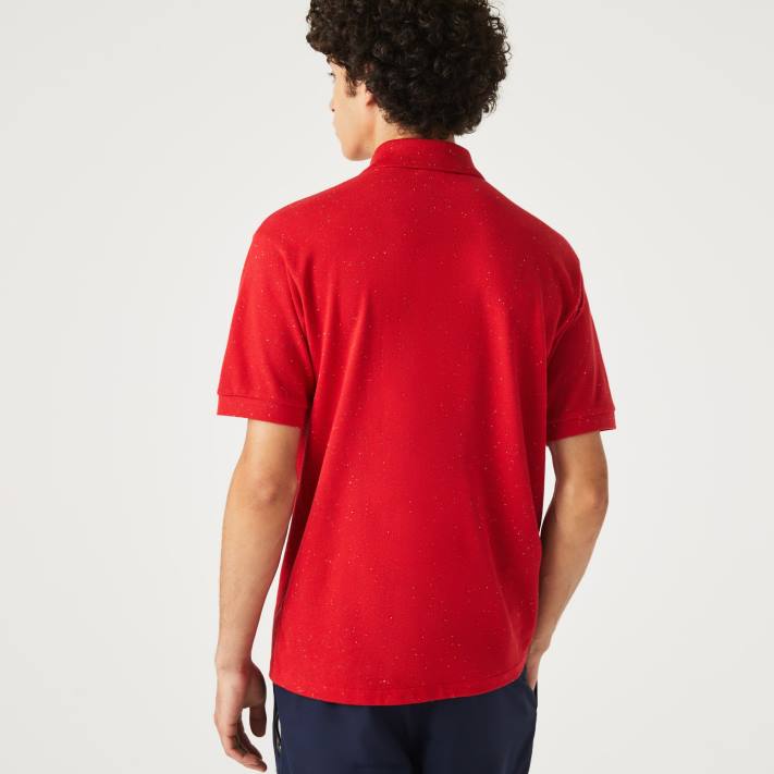 Lacoste polo piquê de algodão com estampa salpicada de ajuste clássico homens vermelho 7cq 88BL594 - Image 2