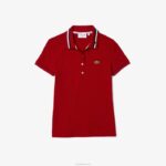 Lacoste polo piquê de algodão orgânico slim fit made in france mulheres vermelho branco azul marinho vlp 88BL2506 - Image 4