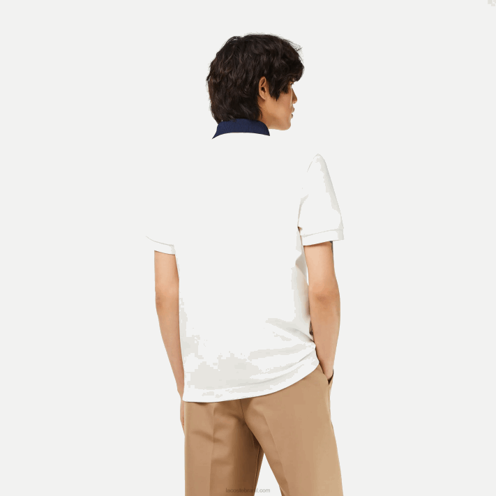 Lacoste polo piquê de algodão orgânico smart paris homens branco azul marinho ev0 88BL194 - Image 3