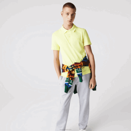 Lacoste polo piquê de algodão orgânico stretch slim fit homens tuk amarelo chamativo 88BL600