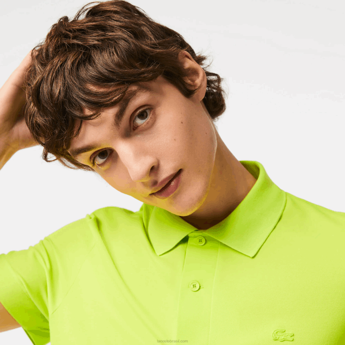 Lacoste pólo piquê de algodão respirável de movimento ativo homens amarelo 90v 88BL261 - Image 2