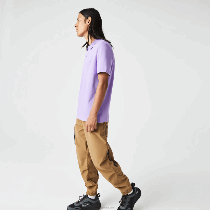 Lacoste pólo piquê de algodão respirável de movimento ativo homens gfu roxo 88BL602 - Image 7