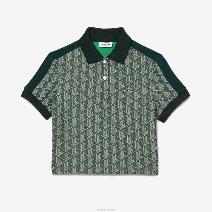 Lacoste polo regular fit com estampa de monograma mulheres verde bege 7m4 88BL2474 - Image 4