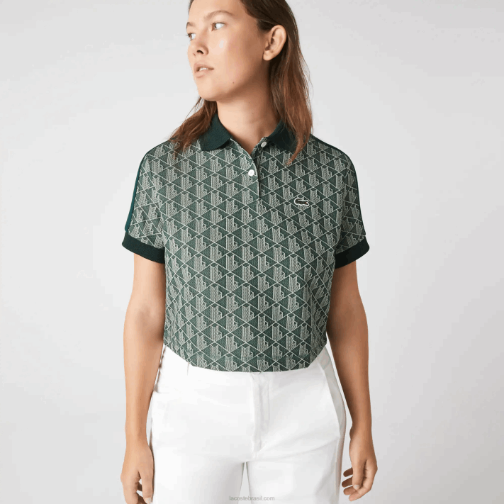 Lacoste polo regular fit com estampa de monograma mulheres verde bege 7m4 88BL2474 - Image 5