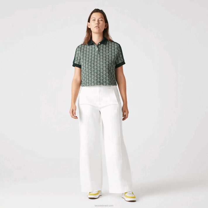 Lacoste polo regular fit com estampa de monograma mulheres verde bege 7m4 88BL2474 - Image 1