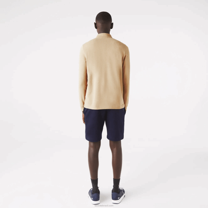 Lacoste polo smart paris manga longa em piquê de algodão elástico homens bege 02s 88BL1297 - Image 3