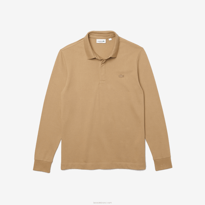 Lacoste polo smart paris manga longa em piquê de algodão elástico homens bege 02s 88BL1297 - Image 4