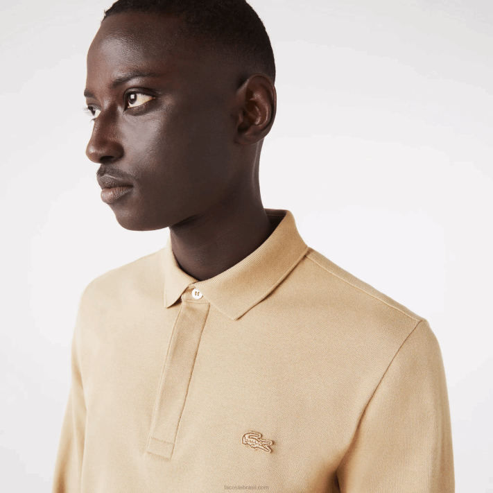 Lacoste polo smart paris manga longa em piquê de algodão elástico homens bege 02s 88BL1297 - Image 6