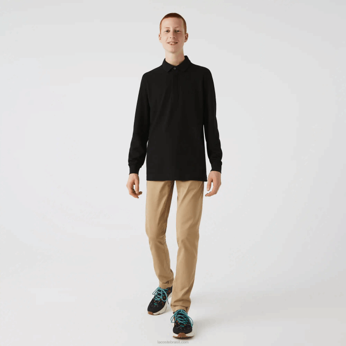 Lacoste polo smart paris manga longa em piquê de algodão elástico homens preto 031 88BL667 - Image 2
