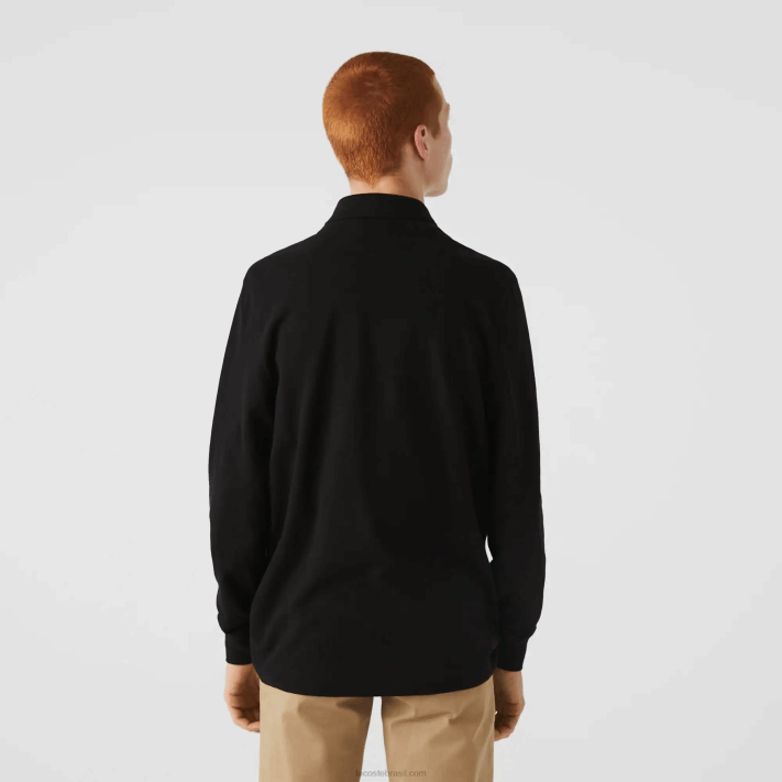 Lacoste polo smart paris manga longa em piquê de algodão elástico homens preto 031 88BL667 - Image 3