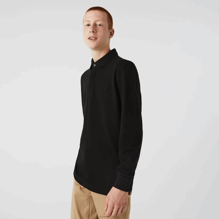 Lacoste polo smart paris manga longa em piquê de algodão elástico homens preto 031 88BL667 - Image 1