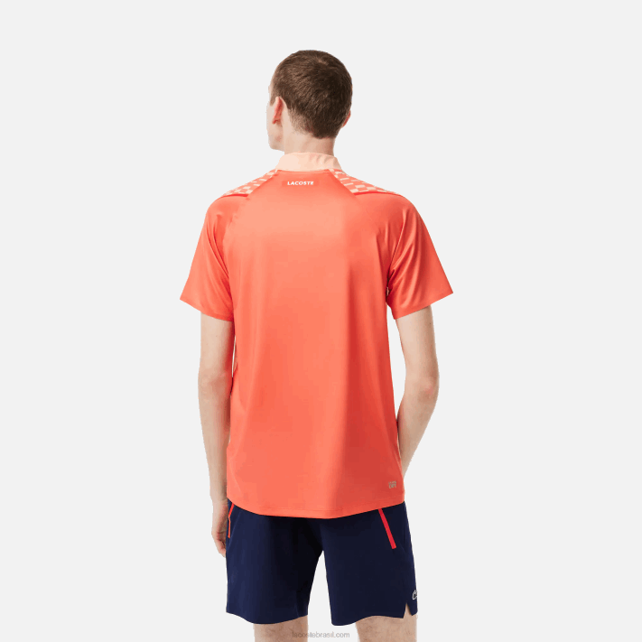 Lacoste polo tricolor tênis x novak djokovic homens laranja claro laranja vermelho t7i 88BL237 - Image 3