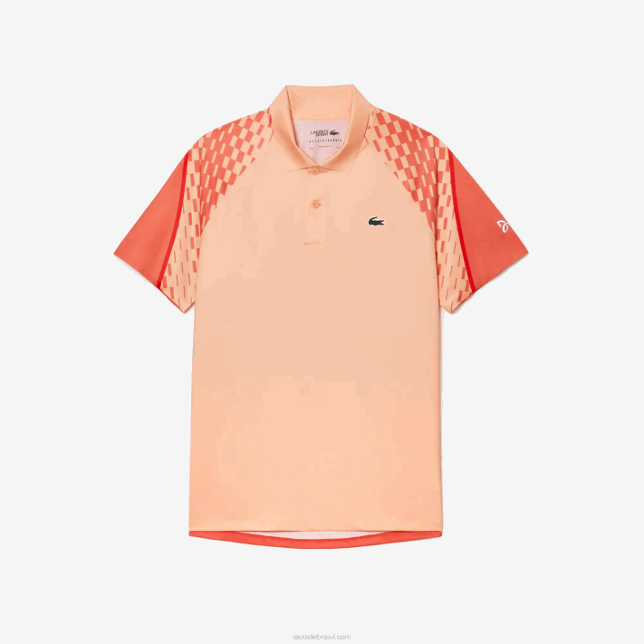 Lacoste polo tricolor tênis x novak djokovic homens laranja claro laranja vermelho t7i 88BL237 - Image 4
