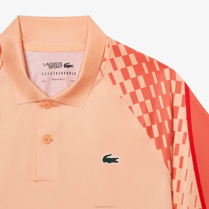 Lacoste polo tricolor tênis x novak djokovic homens laranja claro laranja vermelho t7i 88BL237 - Image 5