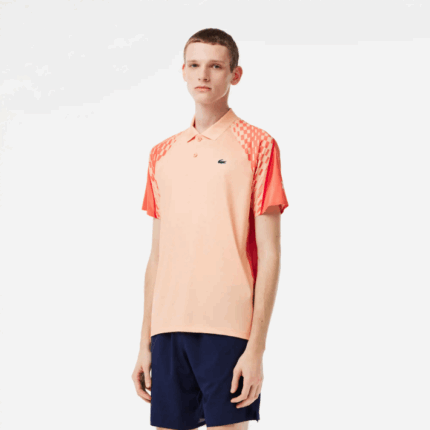 Lacoste polo tricolor tênis x novak djokovic homens laranja claro laranja vermelho t7i 88BL237