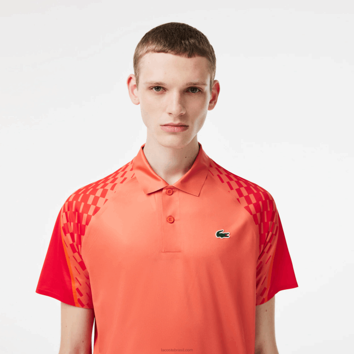 Lacoste polo tricolor tênis x novak djokovic homens laranja vermelho laranja xij 88BL236 - Image 2