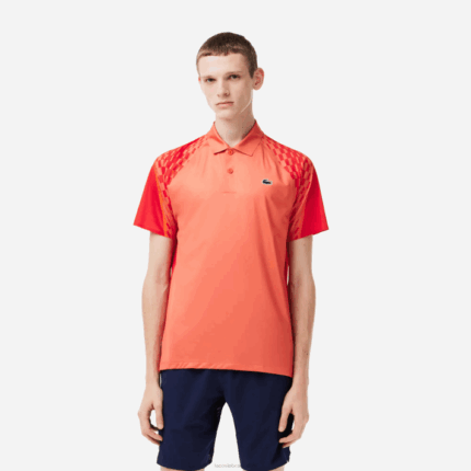 Lacoste polo tricolor tênis x novak djokovic homens laranja vermelho laranja xij 88BL236