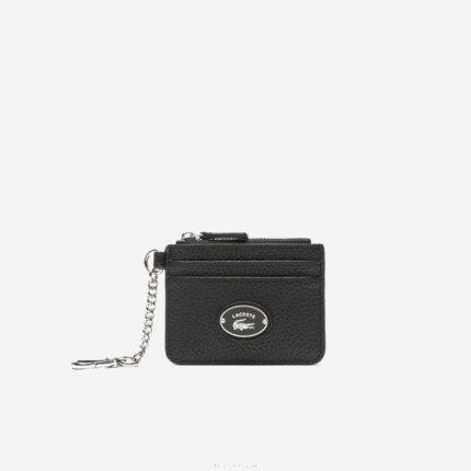 Lacoste porta-cartões de couro granulado com mosquetão mulheres preto 000 88BL2810
