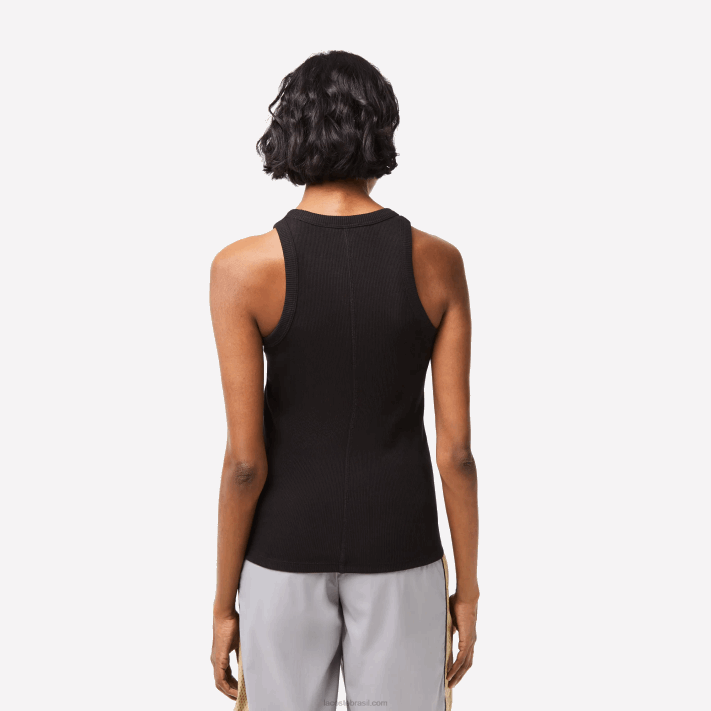 Lacoste regata de algodão orgânico slim fit mulheres preto 031 88BL2421 - Image 3