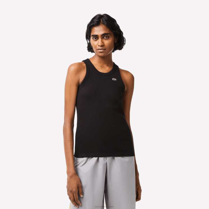 lacoste_regata_de_algodao_organico_slim_fit_mulheres_preto_031_88bl2421.png Lacoste regata de algodão orgânico slim fit mulheres preto 031 88BL2421 - Image 1