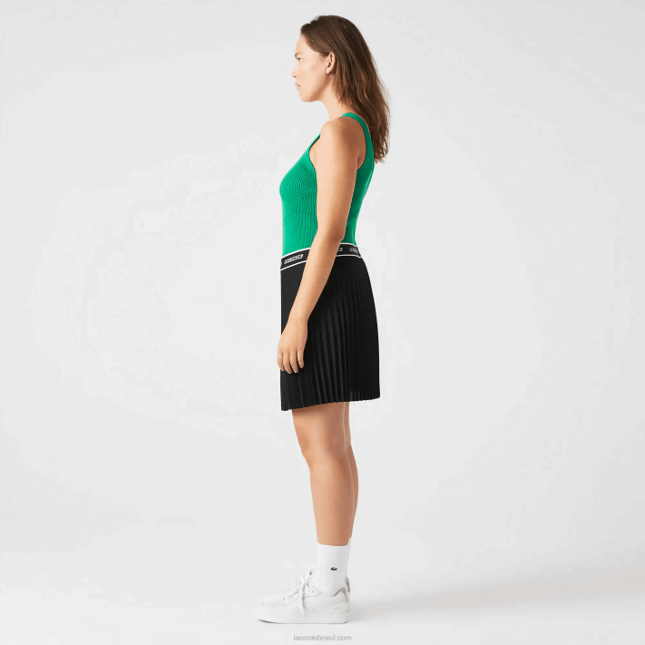 Lacoste regata de malha canelada sem costura mulheres ldm verde 88BL2647 - Image 3