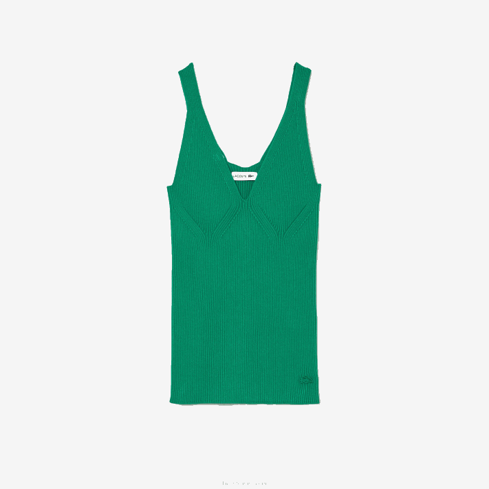 Lacoste regata de malha canelada sem costura mulheres ldm verde 88BL2647 - Image 6