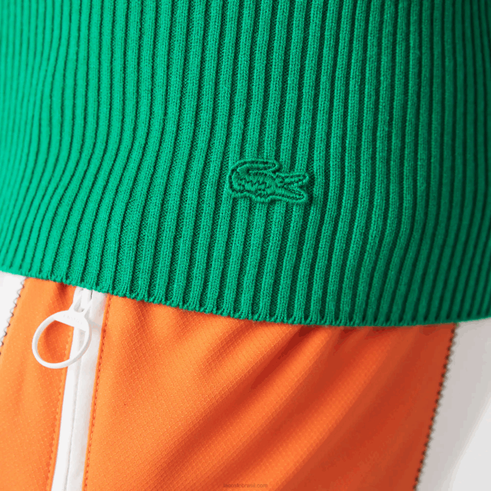 Lacoste regata de malha canelada sem costura mulheres ldm verde 88BL2647 - Image 7