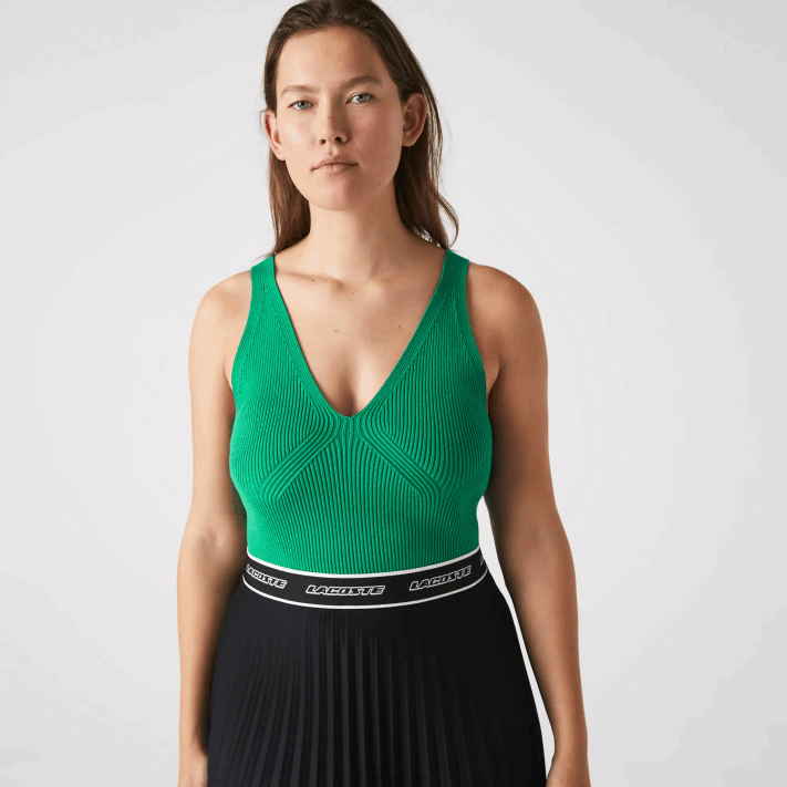 Lacoste regata de malha canelada sem costura mulheres ldm verde 88BL2647 - Image 8