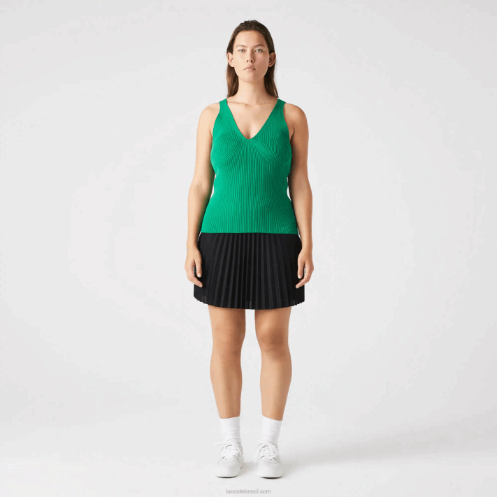 Lacoste regata de malha canelada sem costura mulheres ldm verde 88BL2647 - Image 9