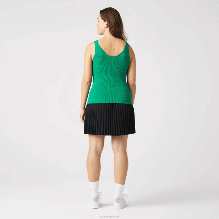 Lacoste regata de malha canelada sem costura mulheres ldm verde 88BL2647 - Image 10