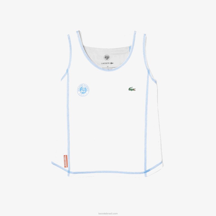 Lacoste regata esporte roland garros racer costas mulheres branco azul v10 88BL2581 - Image 4