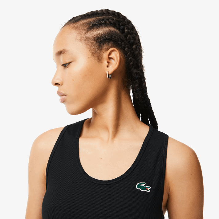 Lacoste regata esportiva slim fit com nervuras mulheres preto 031 88BL2387 - Image 2