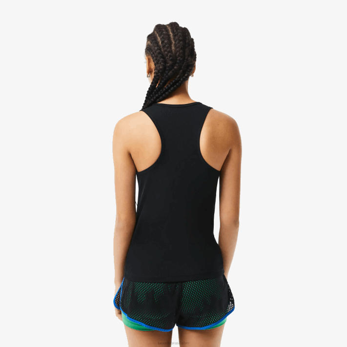 Lacoste regata esportiva slim fit com nervuras mulheres preto 031 88BL2387 - Image 3