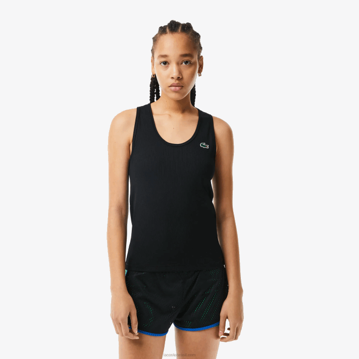Lacoste regata esportiva slim fit com nervuras mulheres preto 031 88BL2387 - Image 1