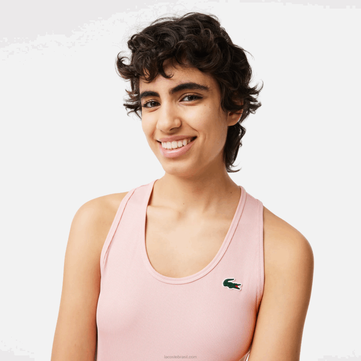 Lacoste regata esportiva slim fit com nervuras mulheres rosa kf9 88BL2388 - Image 2